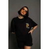 MARSiLYAN- Unisex Bisiklet Yaka Baskılı Oversize T-Shirt - Siyah