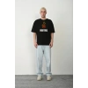 MARSiLYAN- Unisex Bisiklet Yaka Baskılı Oversize T-Shirt - Siyah