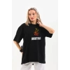 MARSiLYAN- Unisex Bisiklet Yaka Baskılı Oversize T-Shirt - Siyah