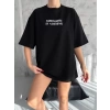 MARSiLYAN- Unisex Bisiklet Yaka Baskılı Oversize T-Shirt - Siyah