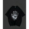 MARSiLYAN- Unisex Bisiklet Yaka Baskılı Oversize T-Shirt - Siyah
