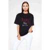 MARSiLYAN- Unisex Bisiklet Yaka Baskılı Oversize T-Shirt - Siyah