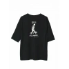 MARSiLYAN- Unisex Bisiklet Yaka Baskılı Oversize T-Shirt - Siyah