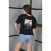 MARSiLYAN- Unisex Bisiklet Yaka Baskılı Oversize T-Shirt - Siyah
