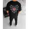 MARSiLYAN- Unisex Bisiklet Yaka Baskılı Oversize T-Shirt - Siyah