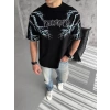 MARSiLYAN- Unisex Bisiklet Yaka Baskılı Oversize T-Shirt - Siyah