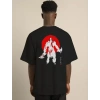 MARSiLYAN- Unisex Bisiklet Yaka Baskılı Oversize T-Shirt - Siyah