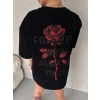 MARSiLYAN- Unisex Bisiklet Yaka Baskılı Oversize T-Shirt - Siyah