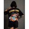 MARSiLYAN- Unisex Bisiklet Yaka Baskılı Oversize T-Shirt - Siyah