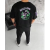 MARSiLYAN- Unisex Bisiklet Yaka Baskılı Oversize T-Shirt - Siyah