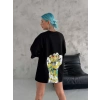 MARSiLYAN- Unisex Bisiklet Yaka Baskılı Oversize T-Shirt - Siyah