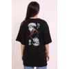 MARSiLYAN- Unisex Bisiklet Yaka Baskılı Oversize T-Shirt - Siyah