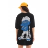 MARSiLYAN- Unisex Bisiklet Yaka Baskılı Oversize T-Shirt - Siyah