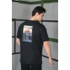 MARSiLYAN- Unisex Bisiklet Yaka Baskılı Oversize T-Shirt - Siyah