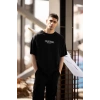 MARSiLYAN- Unisex Bisiklet Yaka Baskılı Oversize T-Shirt - Siyah