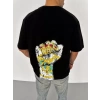 MARSiLYAN- Unisex Bisiklet Yaka Baskılı Oversize T-Shirt - Siyah