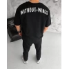 MARSiLYAN- Unisex Bisiklet Yaka Baskılı Oversize T-Shirt - Siyah
