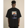 MARSiLYAN- Unisex Bisiklet Yaka Baskılı Oversize T-Shirt - Siyah