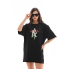 MARSiLYAN- Unisex Bisiklet Yaka Baskılı Oversize T-Shirt - Siyah