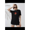 MARSiLYAN- Unisex Bisiklet Yaka Baskılı T-Shirt - Siyah
