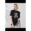 MARSiLYAN- Unisex Bisiklet Yaka Baskılı T-Shirt - Siyah