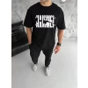 MARSiLYAN- Unisex Bisiklet Yaka Katlanan Baskılı T-Shirt - Siyah