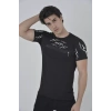 MARSiLYAN- Unisex Göğüs Fermuarlı Baskılı T-Shirt - Siyah