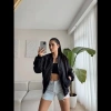 MARSiLYAN- Unisex İçi Astarlı Düz Bomber Ceket - Siyah