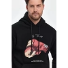 MARSiLYAN- Unisex Kapüşonlu Üç İplik Oversize Baskılı Sweatshirt - Siyah