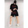 MARSiLYAN- Unisex Nakış İşlemeli Şort Takım - Siyah
