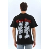MARSiLYAN- Unisex Oversize Baskılı Bisiklet Yaka T-Shirt - Siyah