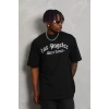 MARSiLYAN- Unisex Oversize Baskılı Bisiklet Yaka T-Shirt - Siyah