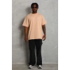 MARSiLYAN- Unisex Oversize Düz Bisiklet Yaka T-Shirt - Bej