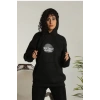MARSiLYAN- Unisex Sırt Baskılı Kapüşonlu Üç İplik Oversize Sweatshirt - Siyah