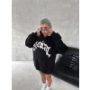 MARSiLYAN- Unisex Üç İplik Kapşonlu Baskılı SweatShirt - Siyah