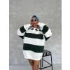 MARSiLYAN- Unisex Üç İplik Parçalı Yakalı SweatShirt - Yeşil