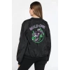 MARSiLYAN- Unisex Uzun Kol Baskılı Bomber Ceket - Siyah
