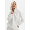 MARSiLYAN- Unisex Uzun Kol Yarım Farmuarlı Yakalı Basic SweatShirt - Beyaz