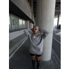 MARSiLYAN- Uzun Kol Kapşonlu Göğüs Baskılı SweatShirt - Gri