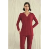 MARSiLYAN-  Uzun Kollu Boydan Düğmeli V Yaka Pijama Takımı