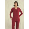 MARSiLYAN-  Uzun Kollu Boydan Düğmeli V Yaka Pijama Takımı