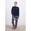 MARSiLYAN-  Uzun Kollu Kadife T-Shirt ve Çiçek Desenli Pantolon Pijama Takımı