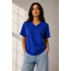 MARSiLYAN- V Yaka Basic Tişört Kısa Kol Yazlık Regular Fit T-Shirt - Saks Mavisi