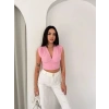 MARSiLYAN- Vatkalı Kolsuz V Yaka Drapeli Crop Bluz Likralı Fit - Pembe