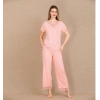 MARSiLYAN-  Viskon Şık Tasarım Dantel İşlemeli Açık Pembe Kısa Kol Pijama Takımı