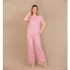 MARSiLYAN-  Viskon Şık Tasarım Dantel İşlemeli Pembe Kısa Kol Pijama Takımı