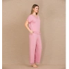 MARSiLYAN-  Viskon Şık Tasarım Dantel İşlemeli Pembe Kısa Kol Pijama Takımı