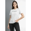 MARSiLYAN- Wafıl Kumaş Tişört Regular Kalıp Bisiklet Yaka Baskılı Günlük Basic T-Shirt - Beyaz