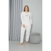 MARSiLYAN- Welsoft Polar Kadın Büyük Beden Pijama Takımı Ekru
