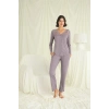 MARSiLYAN-  Yakası Kolu ve Omzu Dantelli Boydan Düğmeli Pijama Takımı